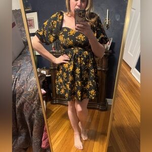 SHEIN Black Mini Dress with Yellow Floral Print